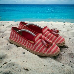 Talbots Women Size 7.5M Shoe Cactus Rose Multi Tassel Espadrille Flats Pink NWOT